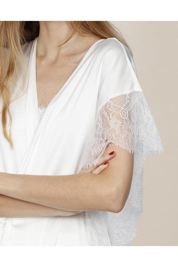 Admas Vestaglia Kimono da Sposa in Raso e Pizzo 57302 S32 - Passarelli Biancheria