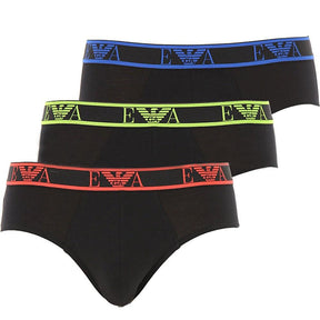 Emporio Armani Slip Uomo Set 3 Slip Elastico Logo Nero Fluo 21320 S37 - Passarelli Biancheria