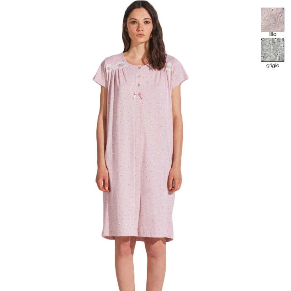 Noi di Notte Camicia da Notte Aperta Avanti Maniche Corte Cotone Jerse Passarelli Biancheria