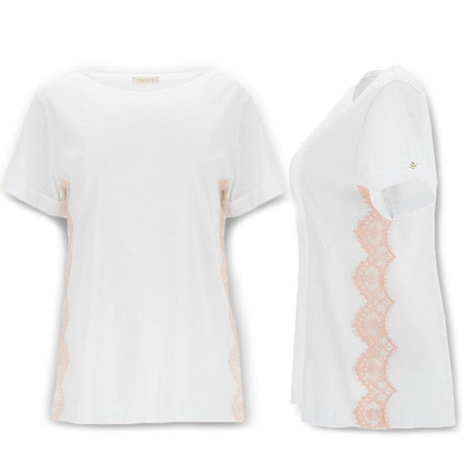 Oroblu Maglia T-shirt Maniche Corte da Donna in Cotone e Pizzo Peonia S60 - Passarelli Biancheria