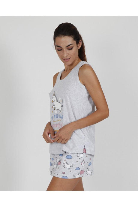 Mr Wonderful Pigiama da Donna Modello Corto con Canottiera Fantasia Unicorno 55721 S20 - Passarelli Biancheria
