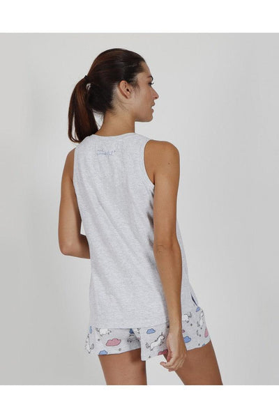 Mr Wonderful Pigiama da Donna Modello Corto con Canottiera Fantasia Unicorno 55721 S20 - Passarelli Biancheria