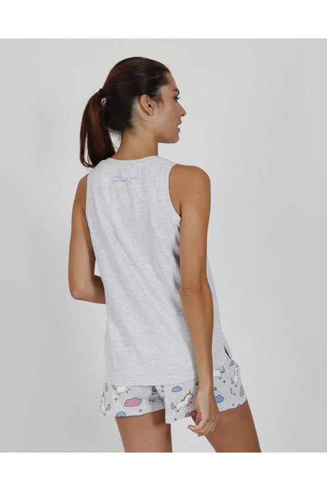 Mr Wonderful Pigiama da Donna Modello Corto con Canottiera Fantasia Unicorno 55721 S20 - Passarelli Biancheria